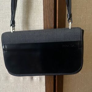 Prada Black Leather and Grey Fabric  Shoulder Bag